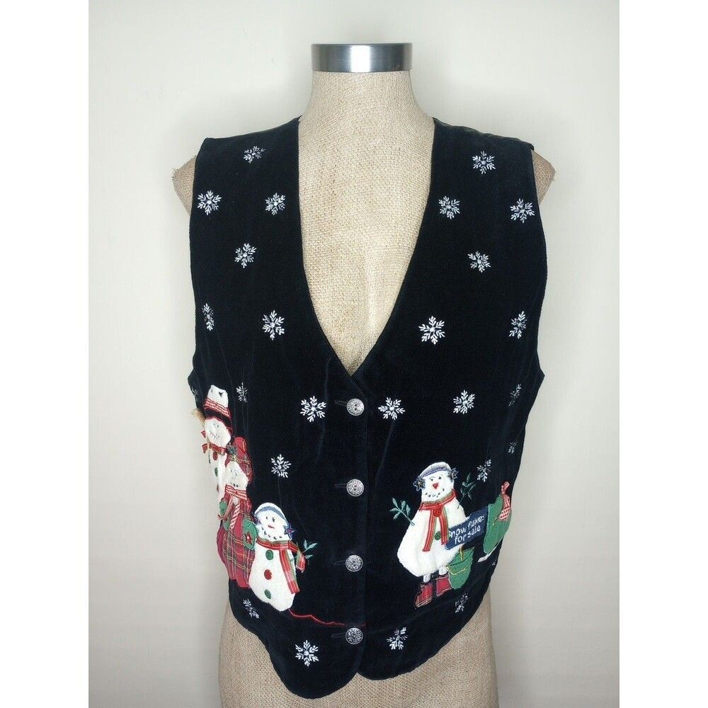 TanTrums Vest Women's Sz M Embroidered Snowmen Xmas Holiday Multicolor